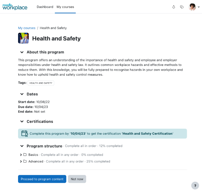 Programas, cambio de estructura de la página