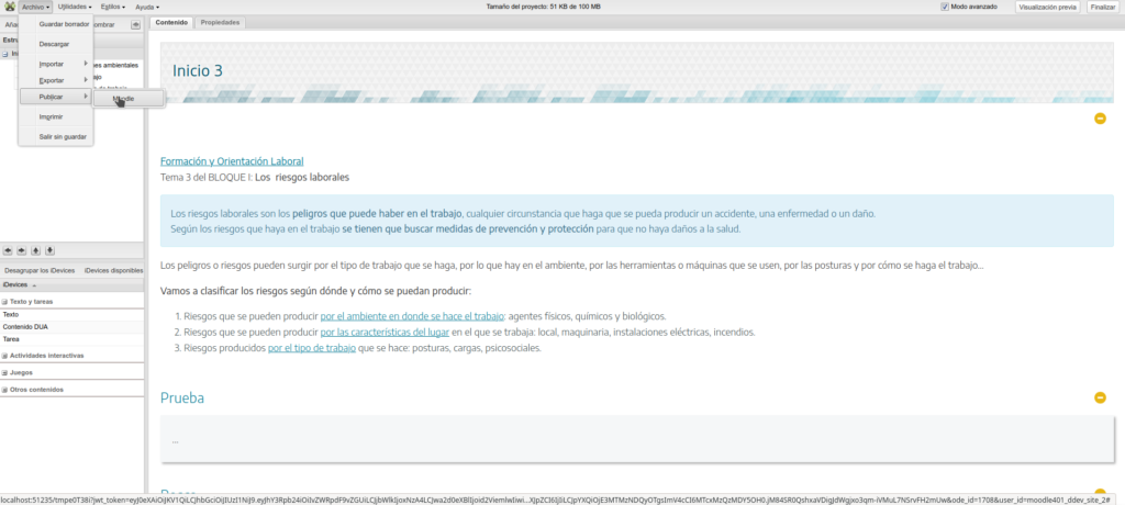 captura de pantalla de exeLearning
